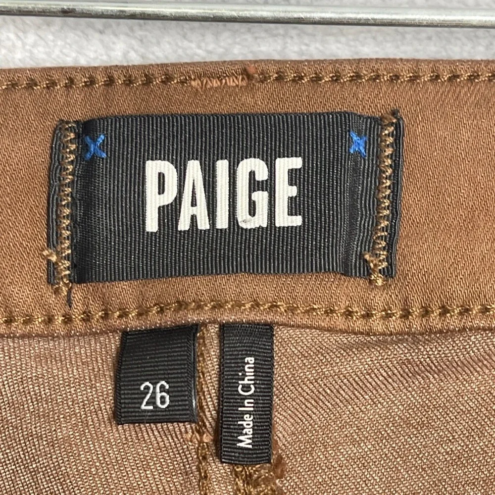 Paige Hoxton Ankle Coated Pants Womens 26 Cognac Brown Skinny Preppy Stretch - Picture 3 of 10